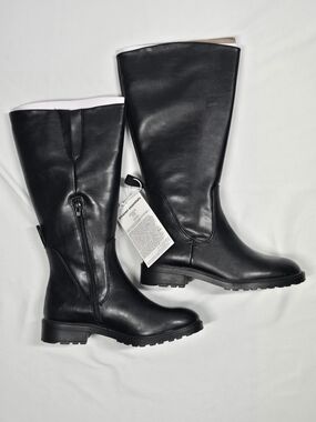 Amazon Essentials Black Wide Calf Knee High Lug Sole Boots Size 9